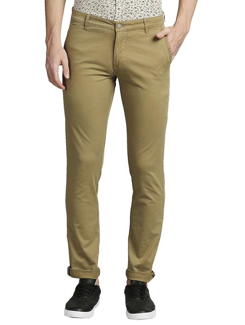 khaki solid casual trouser - 18513777 - Standard Image - 0