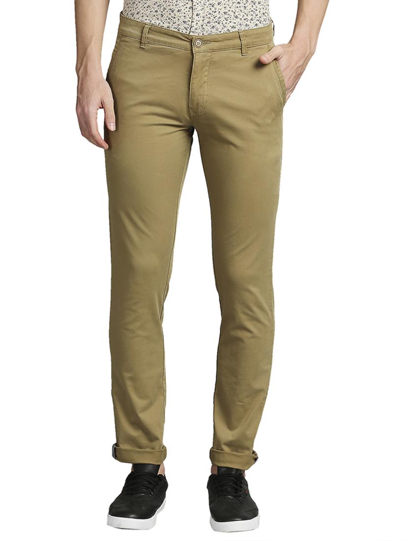 khaki solid casual trouser - 18513777 - Zoom Image - 0
