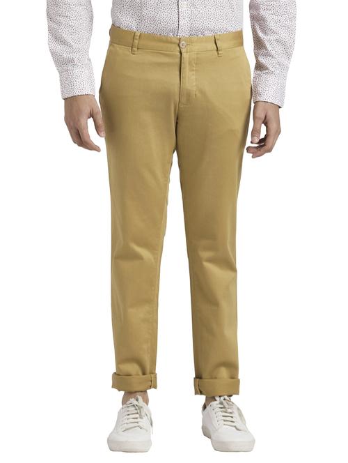 khaki solid casual trouser - 18513779 - Standard Image - 0