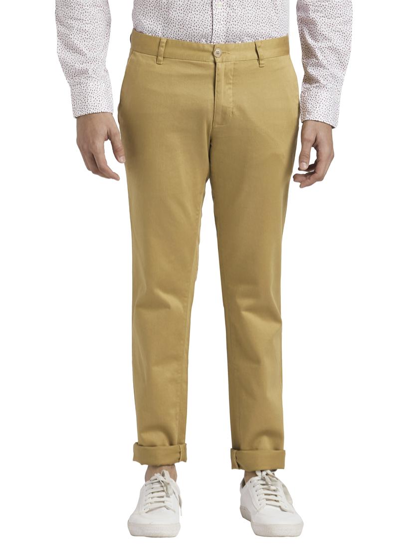 khaki solid casual trouser - 18513779 - Zoom Image - 0