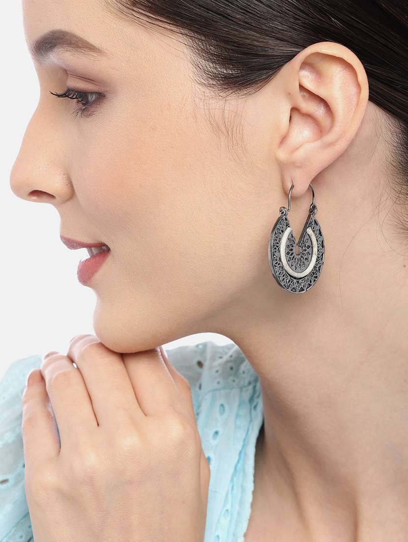 silver metal drop earrings - 18513847 - Standard Image - 3