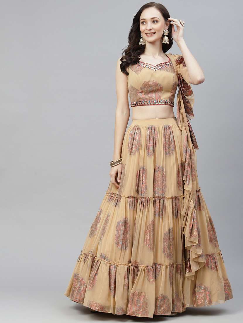 foil printed semi-stitched lehenga choli with dupatta