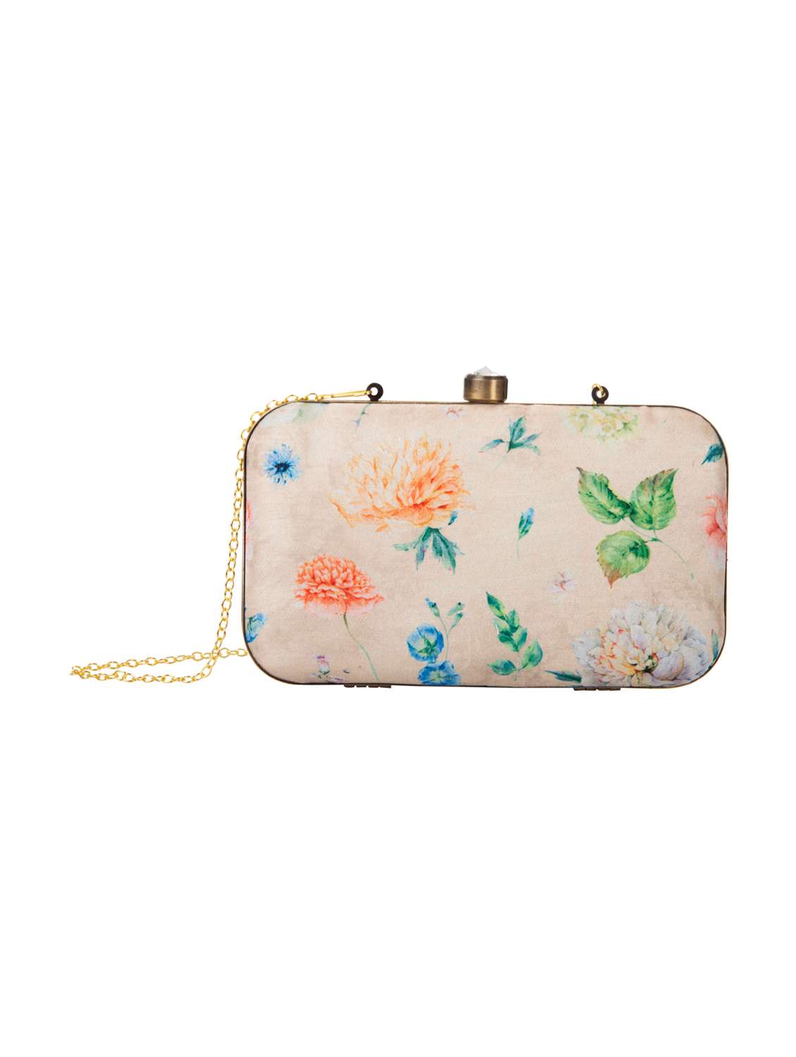women beige floral clutch box