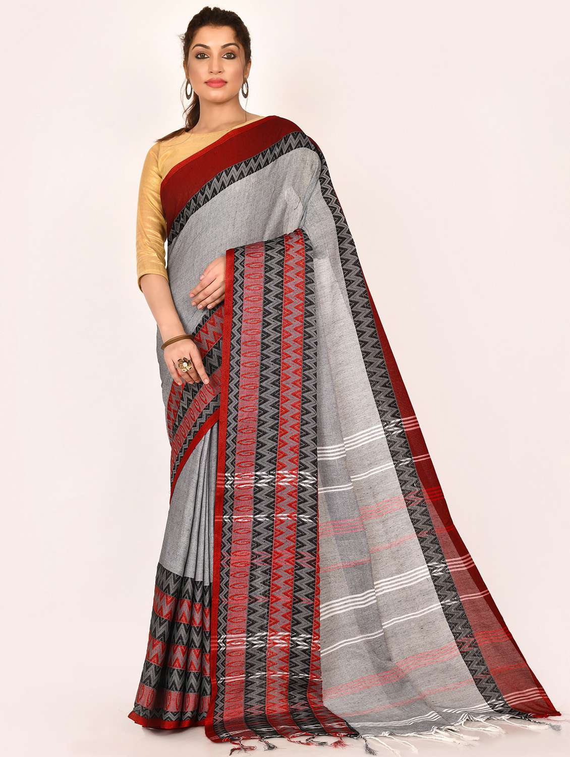 women's self design grey colored saree