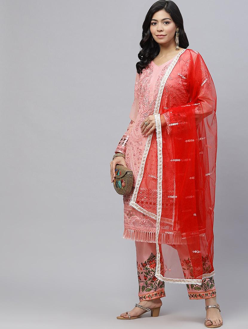 embroidered unstitched straight pant suit set - 18515072 - Standard Image - 3
