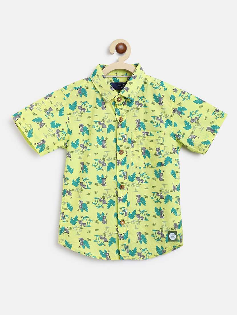 boys green printed shirt