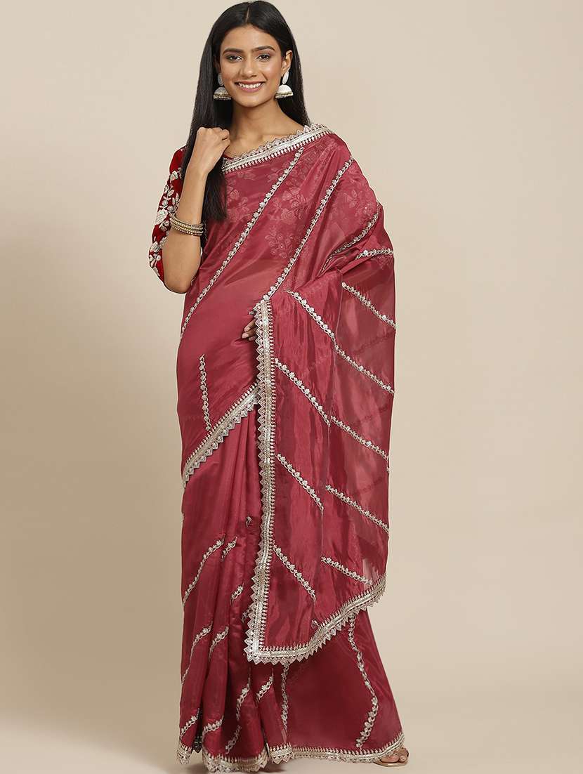 lace detailed sequined saree  with blouse