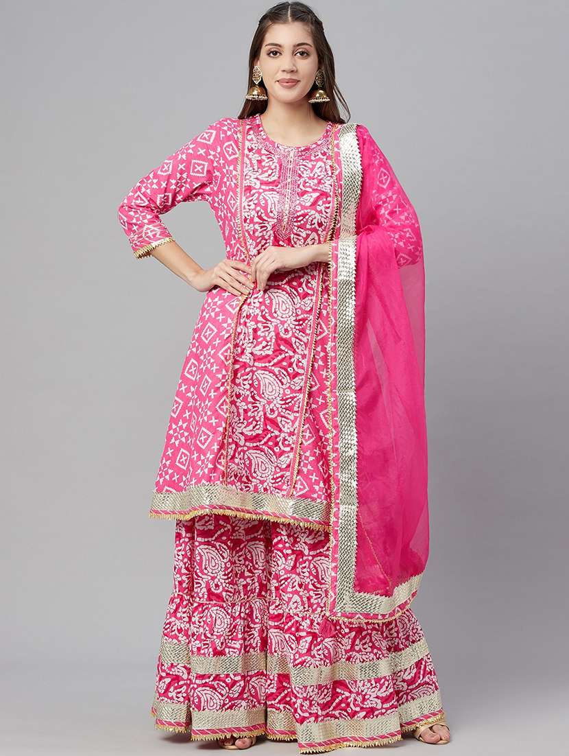 printed kurta sharara set with dupatta 