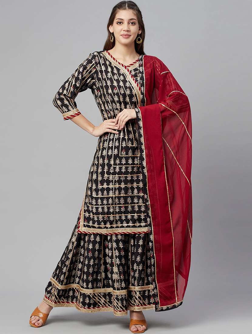 printed kurta sharara set with dupatta 