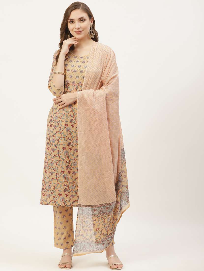 printed kurta pant with dupatta set