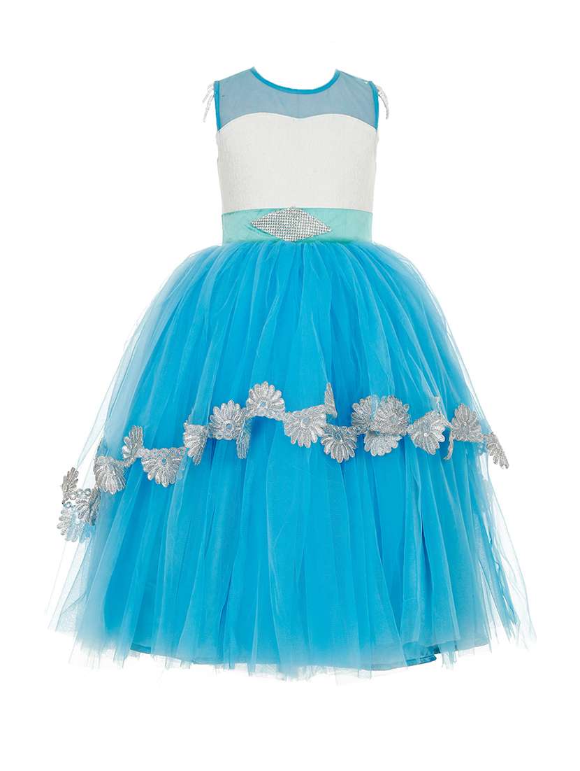 girls round neck embellished layered party gown