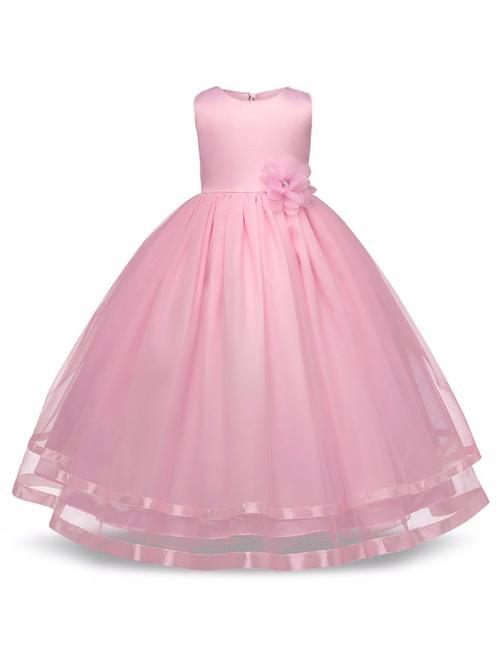 girls round neck embellished party gown - 18517090 - Standard Image - 0