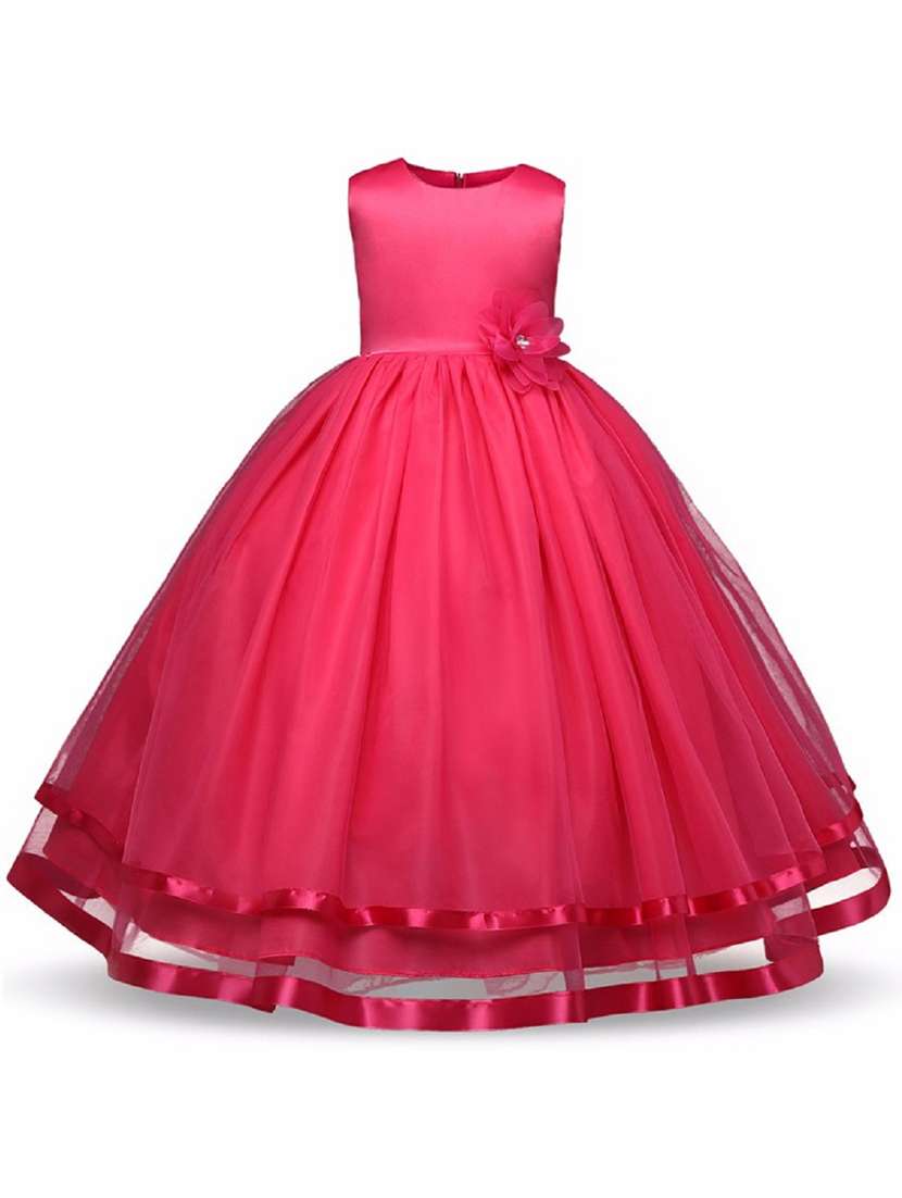 girls round neck embellished party gown
