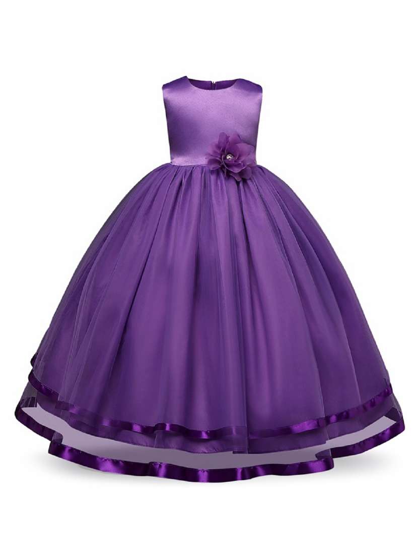 girls round neck embellished party gown - 18517102 -  Zoom Image - 0
