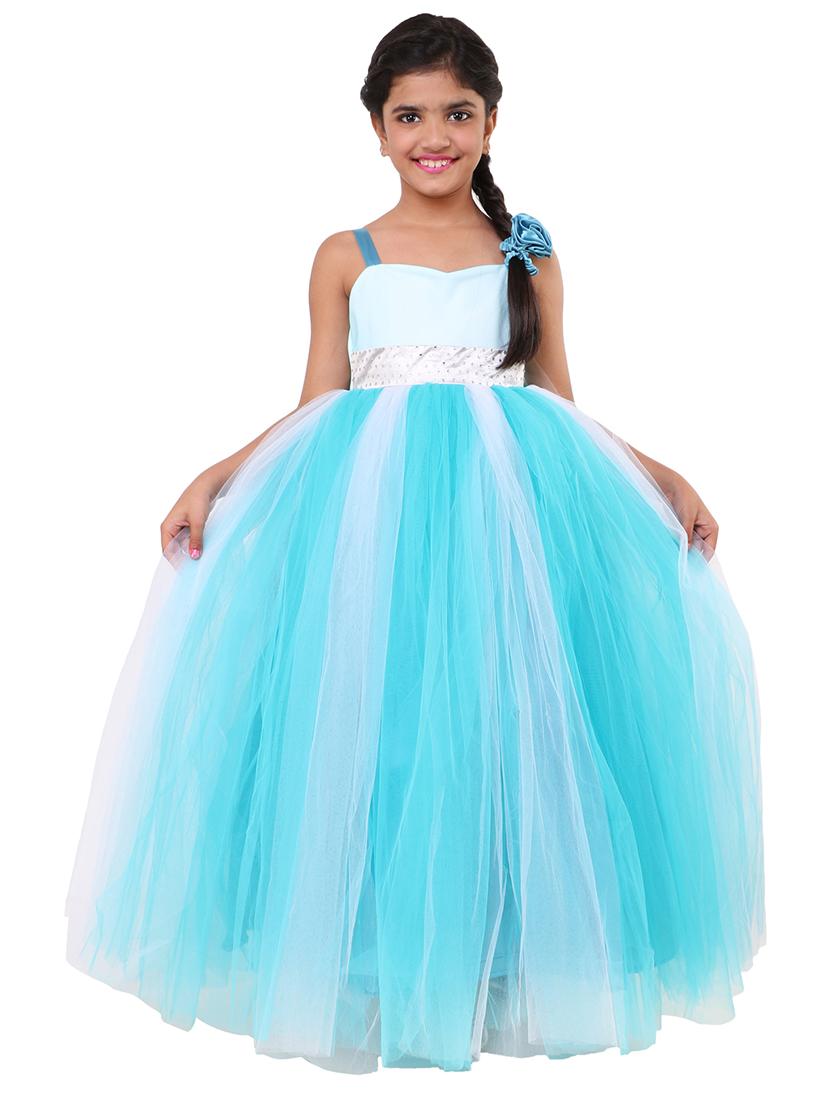 girls square neck embellished flared party gown - 18517141 -  Zoom Image - 0
