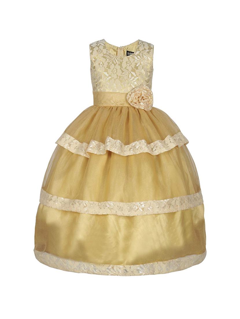 girls round neck embellished layered party gown