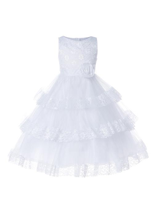 girls round neck embellished layered party gown - 18517152 -  Standard Image - 0