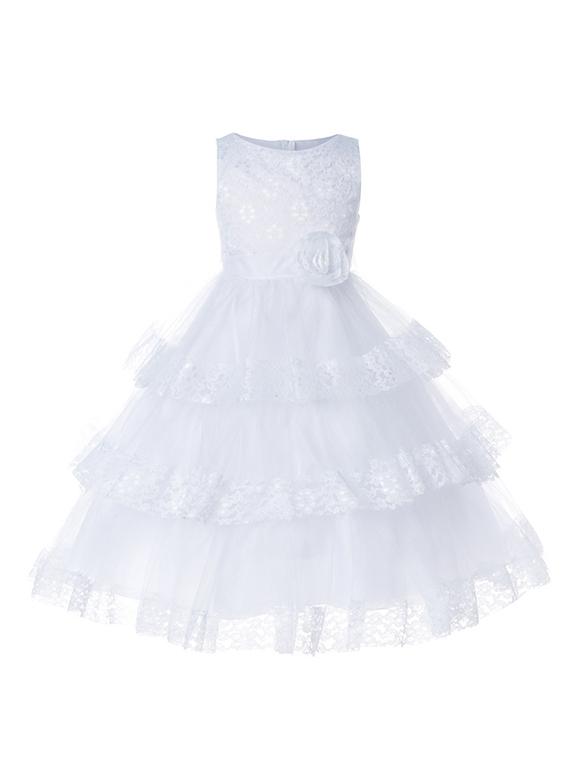 girls round neck embellished layered party gown - 18517152 -  Zoom Image - 0