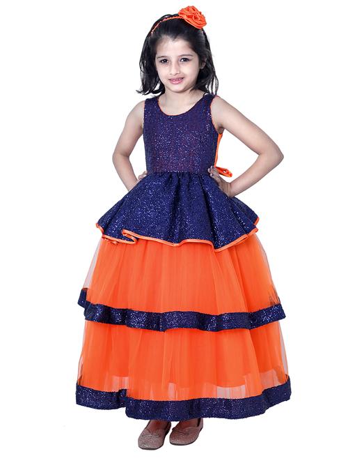 girls round neck embellished layered party gown - 18517327 - Standard Image - 0