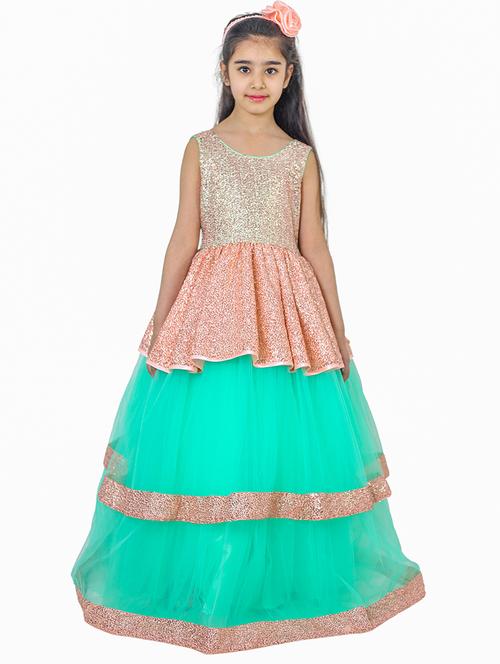 girls round neck embellished layered party gown - 18517329 - Standard Image - 0