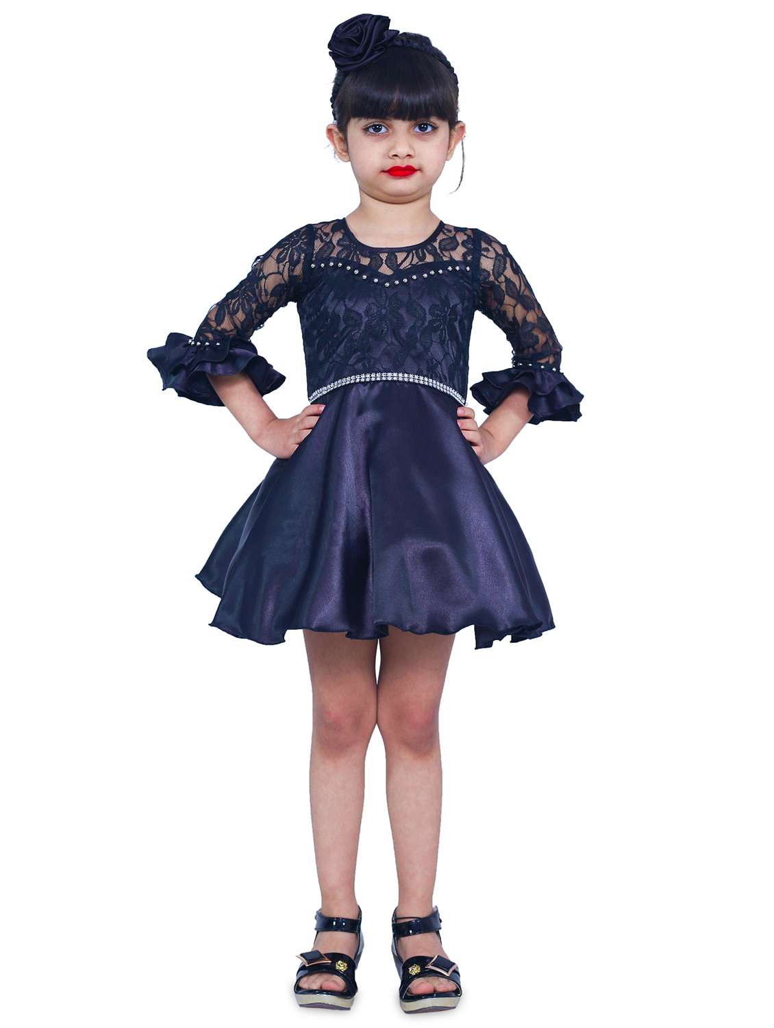 girls round neck bell sleeve frock