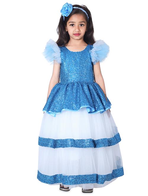 girls round neck embellished layered party gown - 18517349 - Standard Image - 0