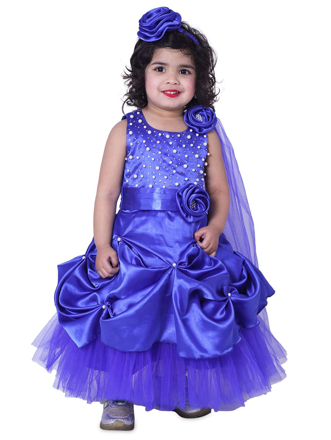 girls round neck embellished layered party gown