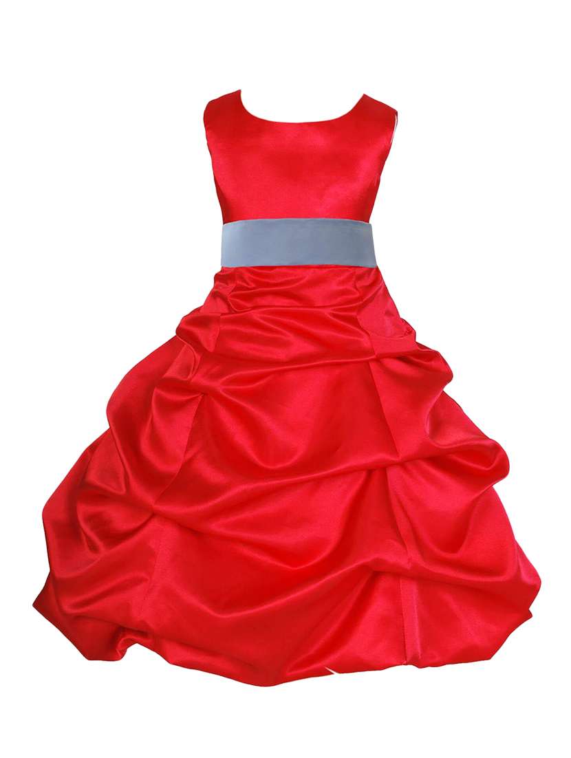 girls round neck solid layered party gown