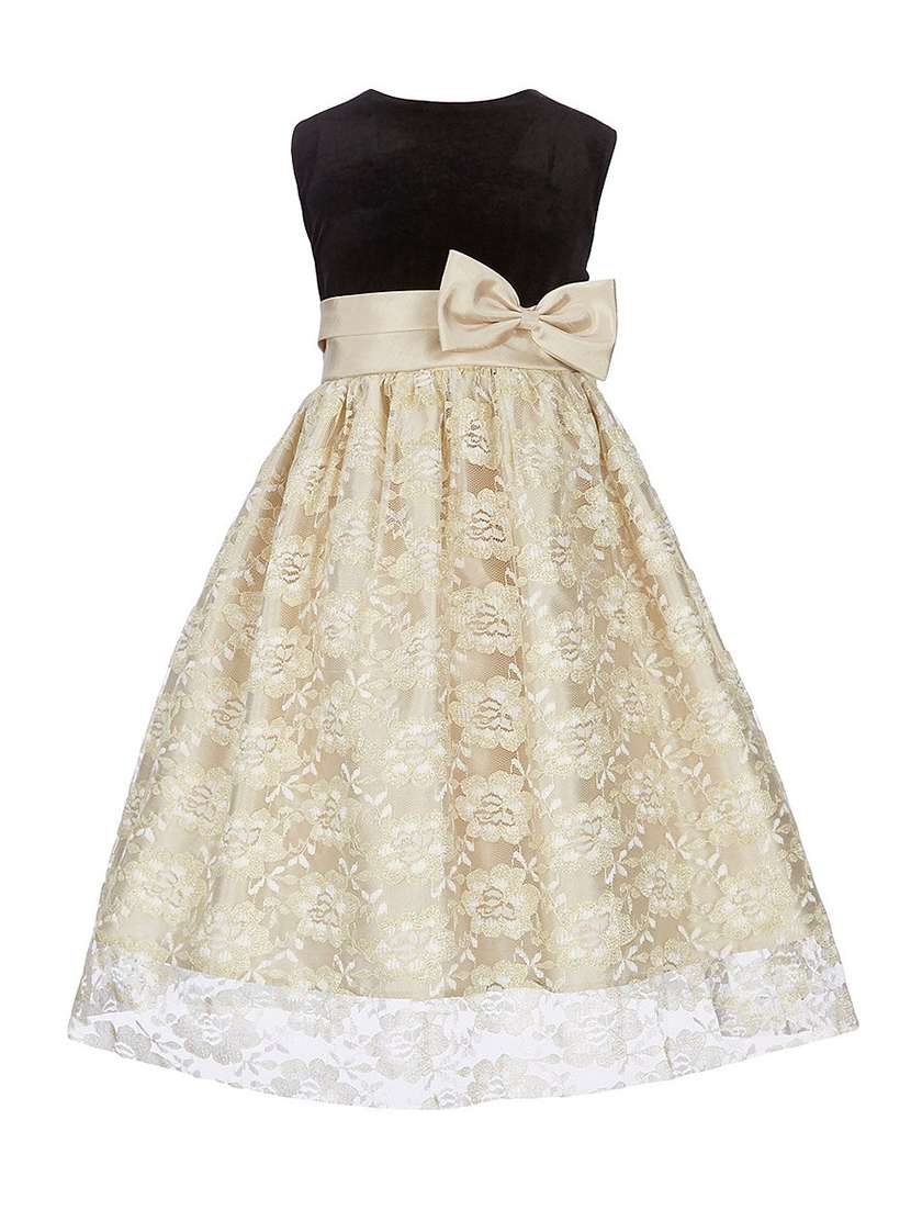girls round neck embellished flared party gown