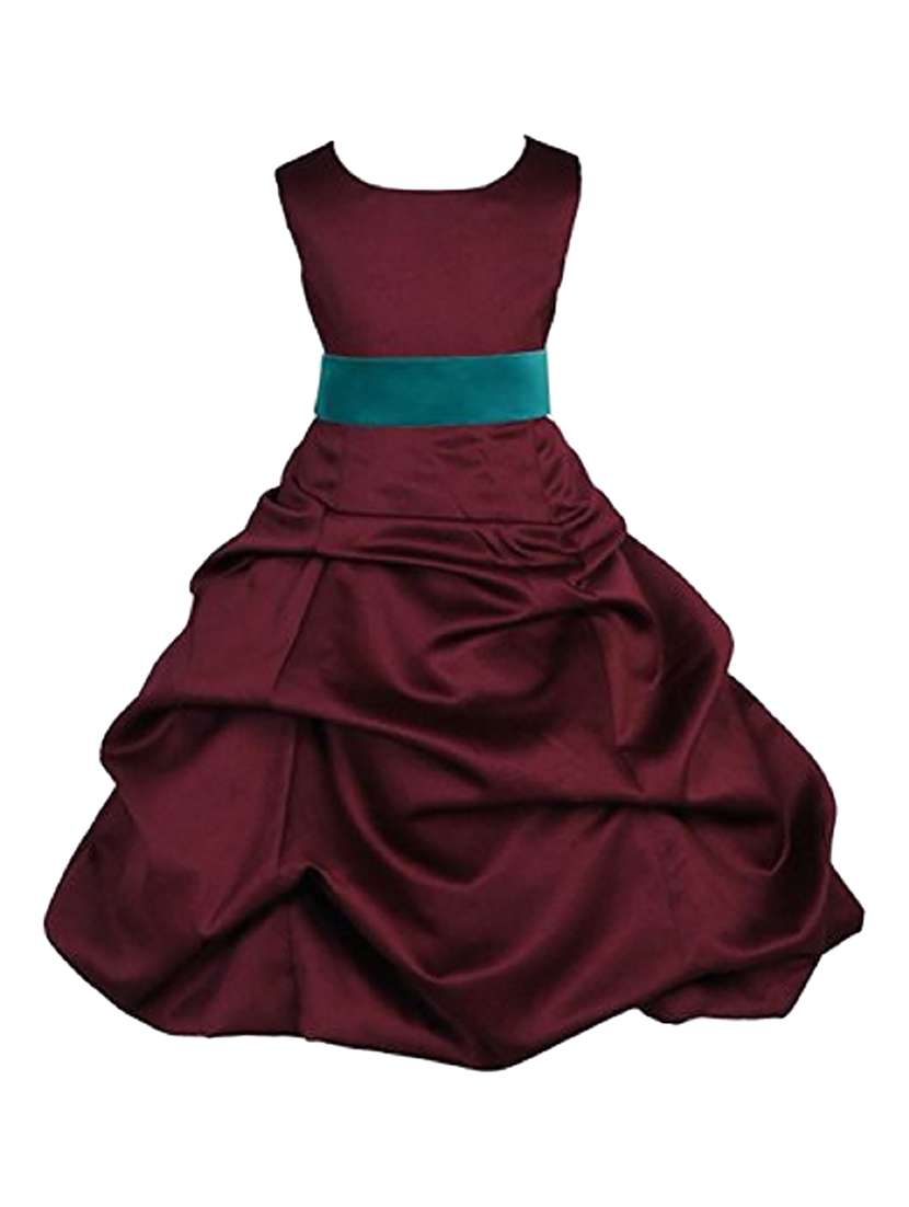 girls round neck solid layered party gown