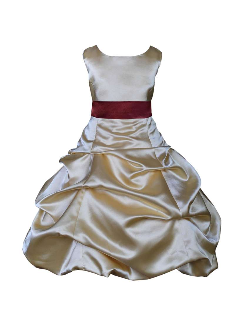 girls round neck solid layered party gown