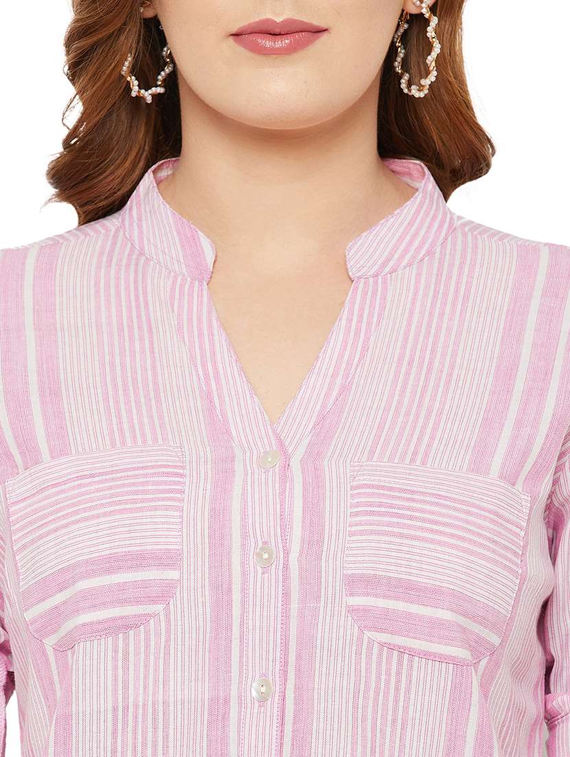 mandarin collar striped regular shirt - 18517596 -  Standard Image - 5
