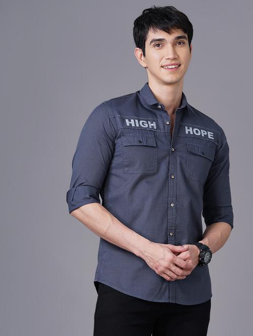 grey typographic casual shirt - 18517708 - Standard Image - 0