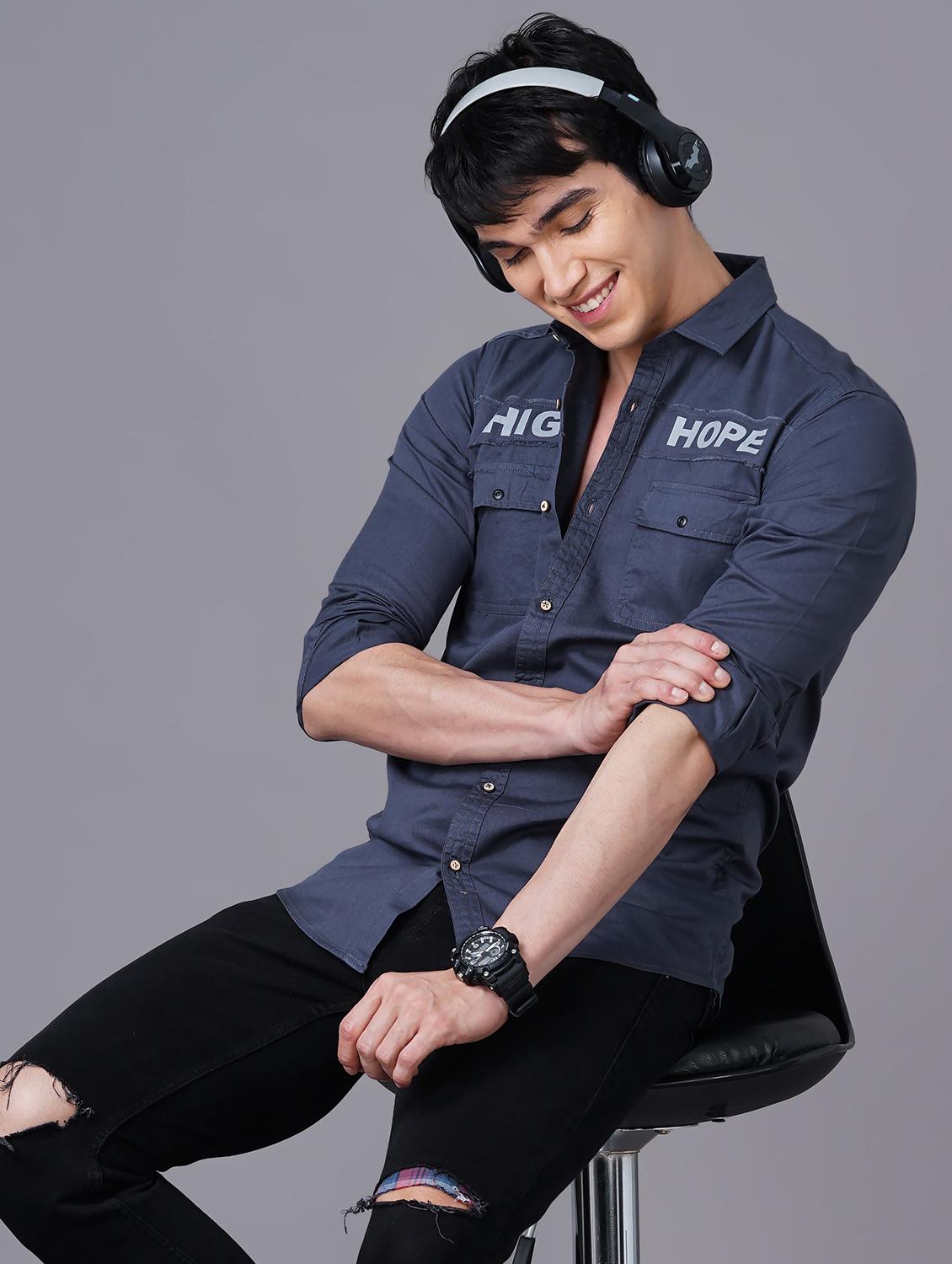 grey typographic casual shirt - 18517708 - Standard Image - 3