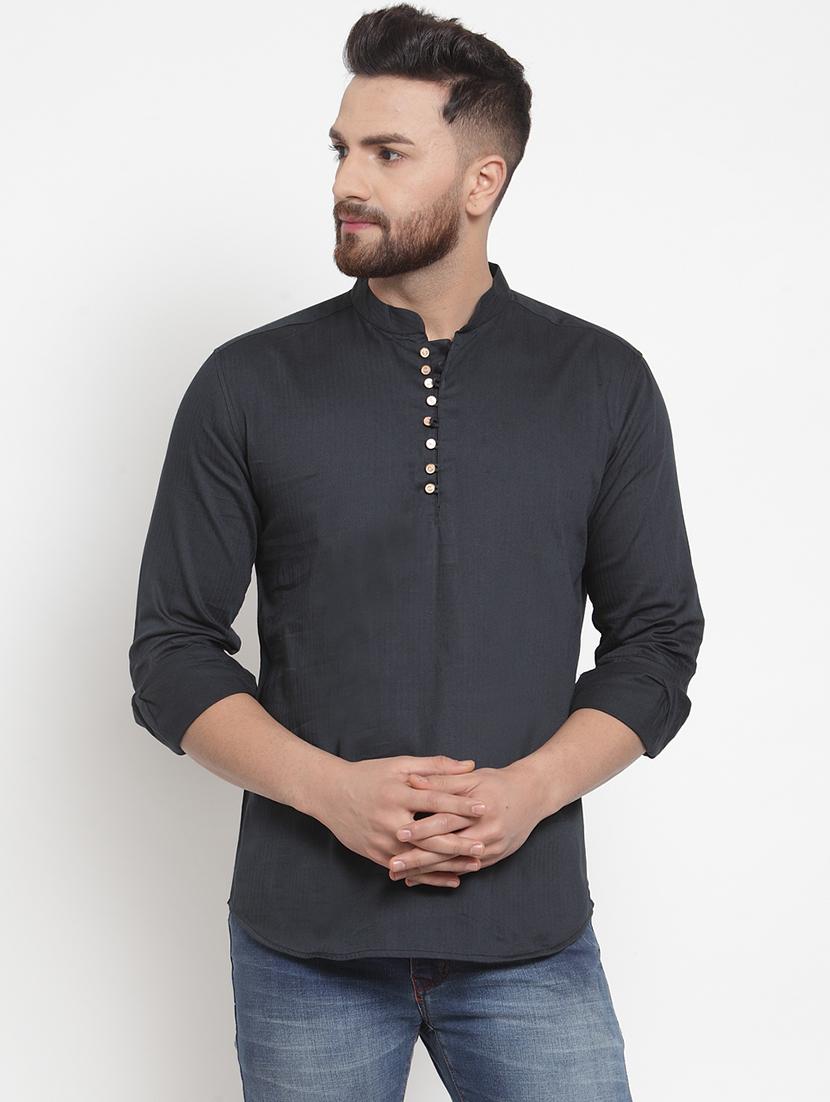 charcoal grey solid short kurta - 18517719 -  Zoom Image - 0
