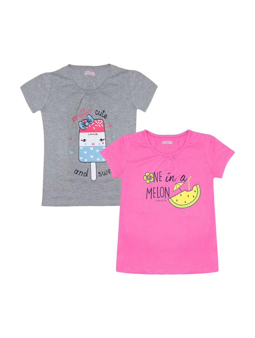 girls pack of 2 graphic print regular tee