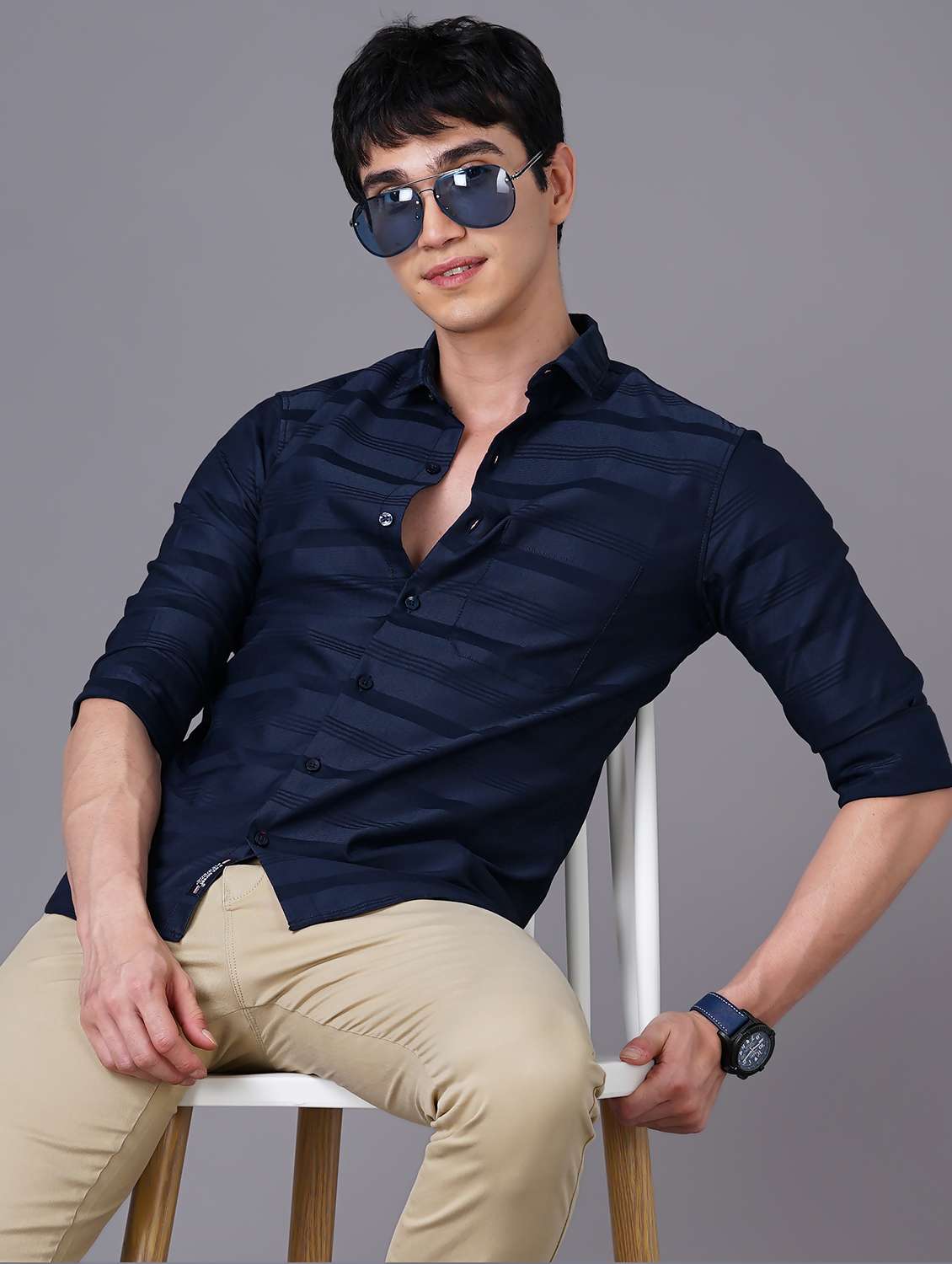 navy blue striped casual shirt - 18518105 -  Standard Image - 3