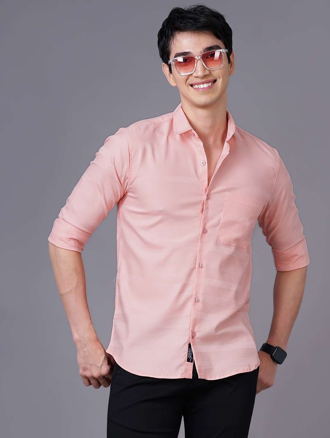 pink striped casual shirt - 18518106 - Standard Image - 3