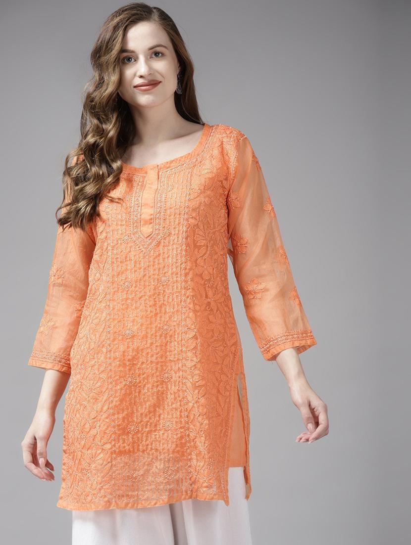 women chikankari straight short kurti