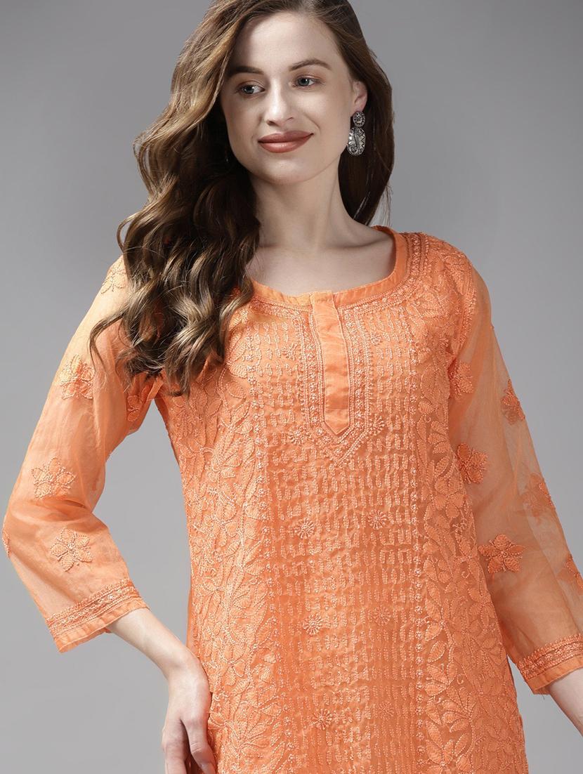 women chikankari straight short kurti - 18518378 -  Standard Image - 3