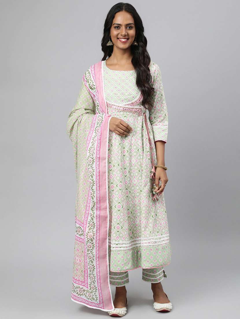 printed kurta pant set with dupatta 