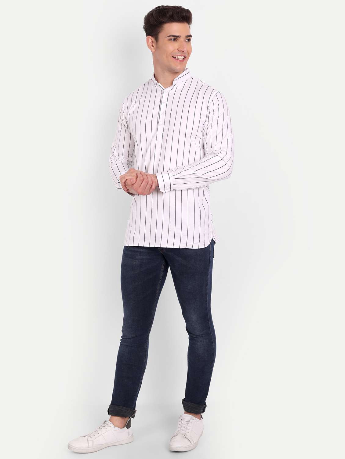 white striped short kurta - 18519115 -  Standard Image - 3