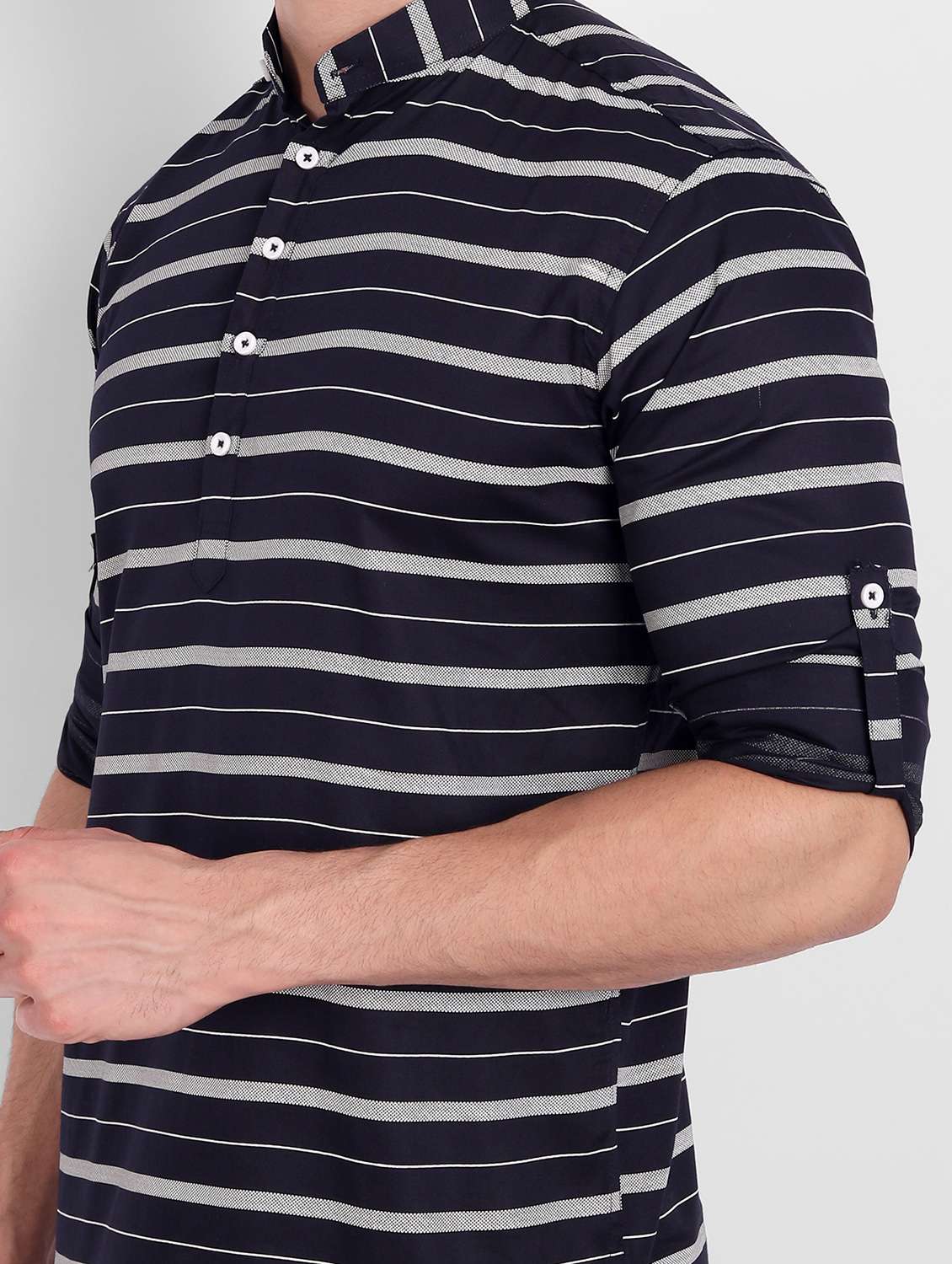 navy blue striped short kurta - 18519116 -  Standard Image - 3