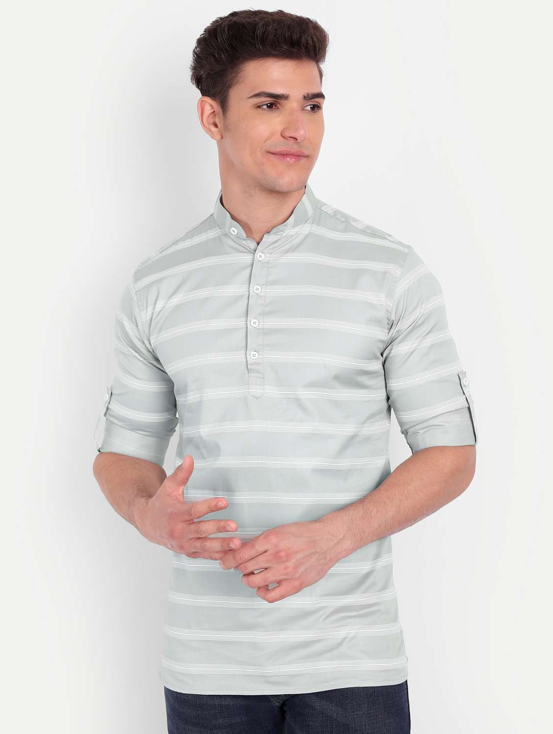 green striped short kurta