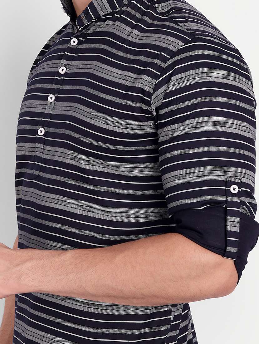 navy blue striped short kurta - 18519122 -  Standard Image - 3