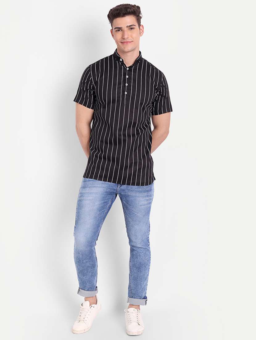 black striped short kurta - 18519125 -  Standard Image - 3