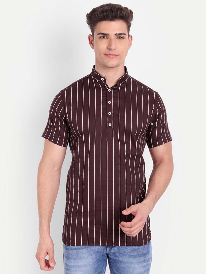 brown striped short kurta
