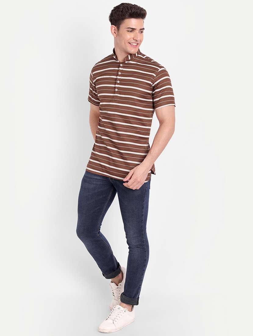 brown striped short kurta - 18519128 -  Standard Image - 3