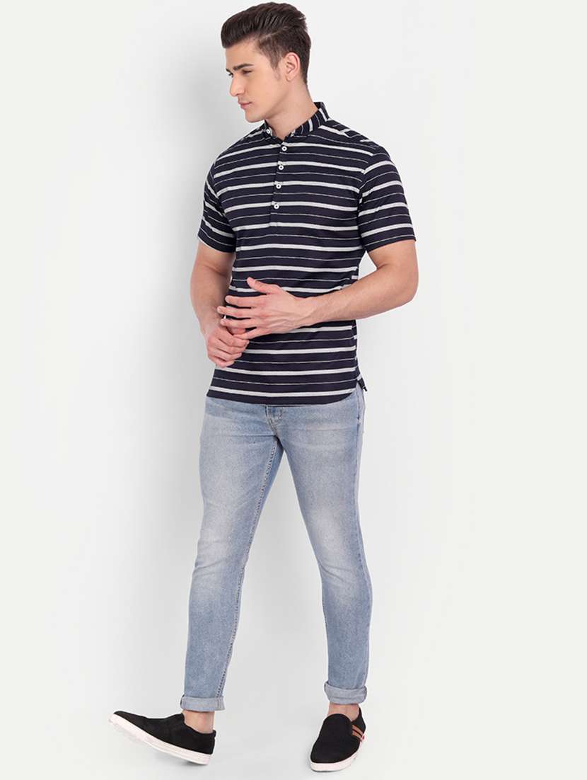 navy blue striped short kurta - 18519130 -  Standard Image - 3