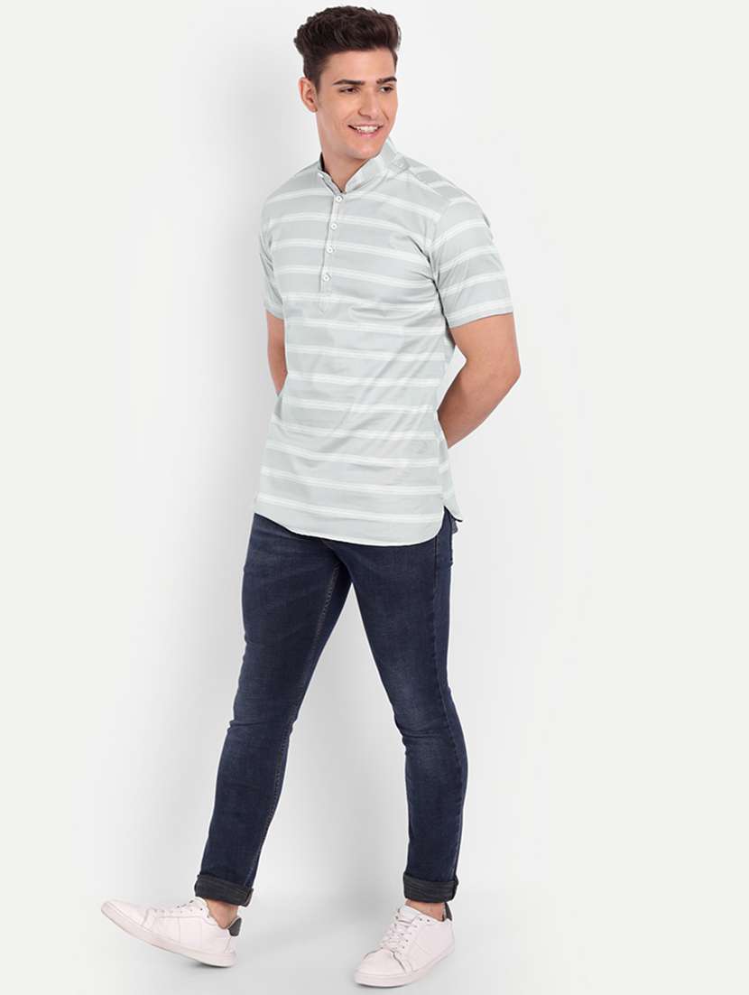 green striped short kurta - 18519131 -  Standard Image - 3